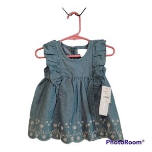NWT BCBG‎ baby girls chambray embroidered dress